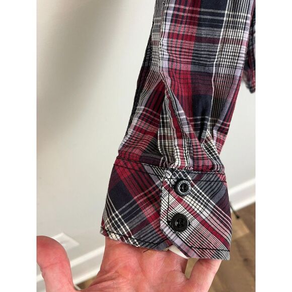 Fred Perry Red Black Plaid Button Down Long Sleeve Collared Shirt Men's L - Picture 5 of 11